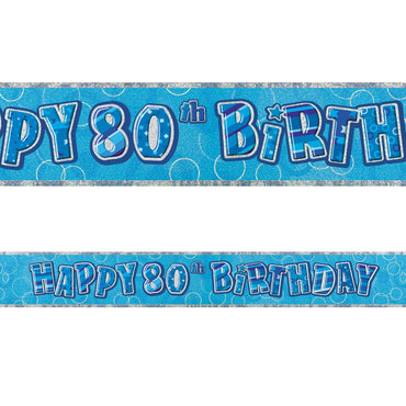 Blue Glitz 80th Birthday Foil Banner 3.6m - Party Savers