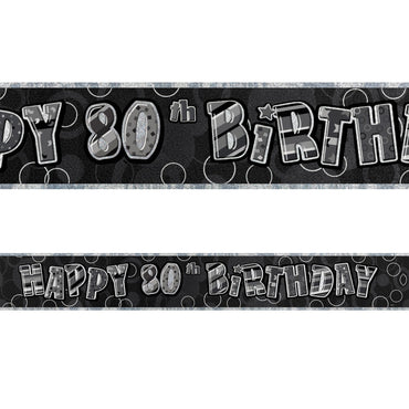 Black Glitz 80th Birthday Foil Banner 3.6m - Party Savers