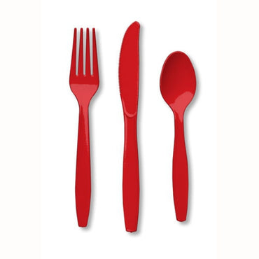 Classic Red Plastic Cutlery Set 24pk