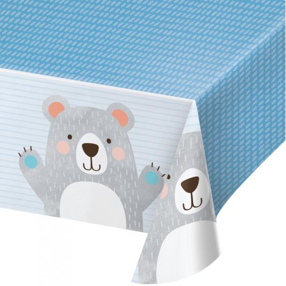 1st Birthday Bear Tablecover Plastic All Over Print 137cm x 259cm