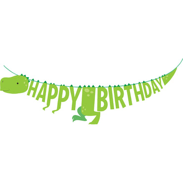 Boy Dino Party Decor Shaped Ribbon Banner Happy Birthday 15cm x 1.67m - Party Savers