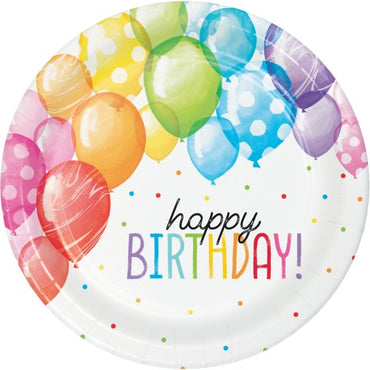 Balloon Bash Birthday Paper Dinner Plates 22cm 8pk