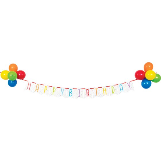 Balloon Bash Birthday Ribbon Banner 15cm x 2.59m With 20cm Balloons