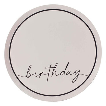 Champagne Noir Nude & Black Happy Birthday Paper Plates NPC 25cm 8pk