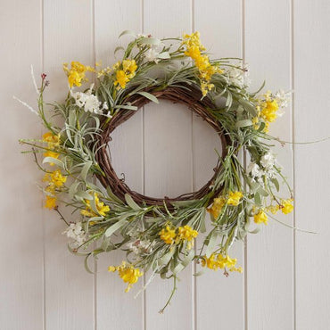 Eggciting Easter Yellow Artificial Flower Foliage Spring Wreath 40cm Each