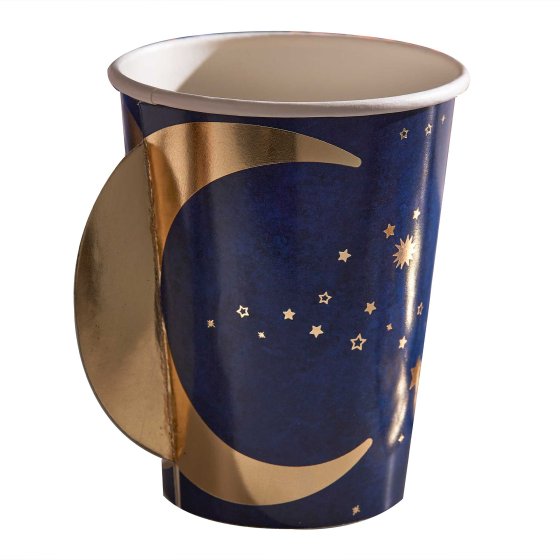 Eid  Navy & Gold Pop Out Moon  Paper Cups  266ml 8pk