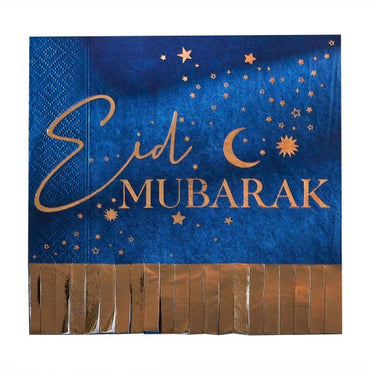 Eid Navy & Gold Mubarak Fringe Paper Napkins 16.5cm 16pk