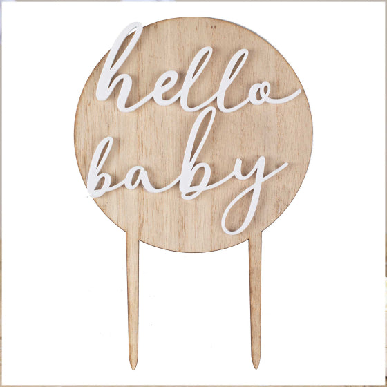 Hello Baby Wood & Acrylic Baby Shower Cake Topper 18cm x 12cm Each