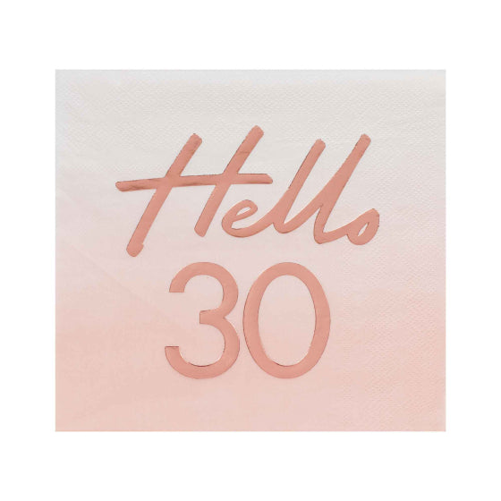 Mix It Up Rose Gold Foiled Watercolour Hello 30 Napkins 16.5cm x 16.5cm 16pk