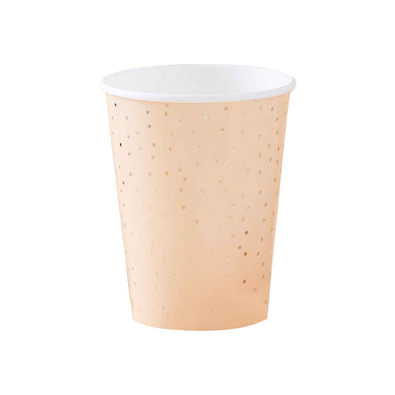 Mix It Up Peach & Gold Ditsy Dot Foiled Paper Cups 266ml 8pk