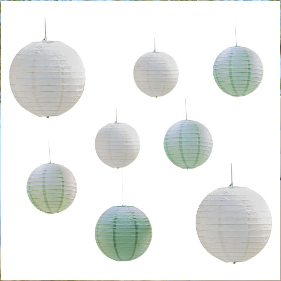 Sage Wedding Sage & White Paper Lantern Hanging Decorations 30cm x 30cm x 30cm 25pk