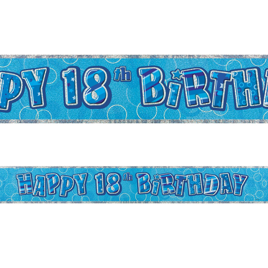 Blue Glitz 18th Birthday Foil Banner 3.6m - Party Savers