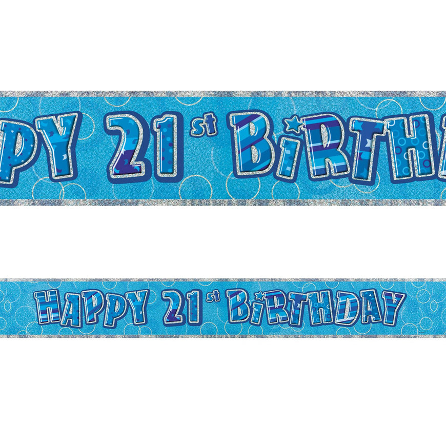 Blue Glitz 21st Birthday Foil Banner 3.6m - Party Savers