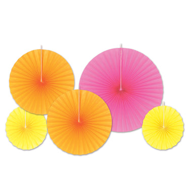 Assorted Colours Paper Fans 5Pk - Party Savers