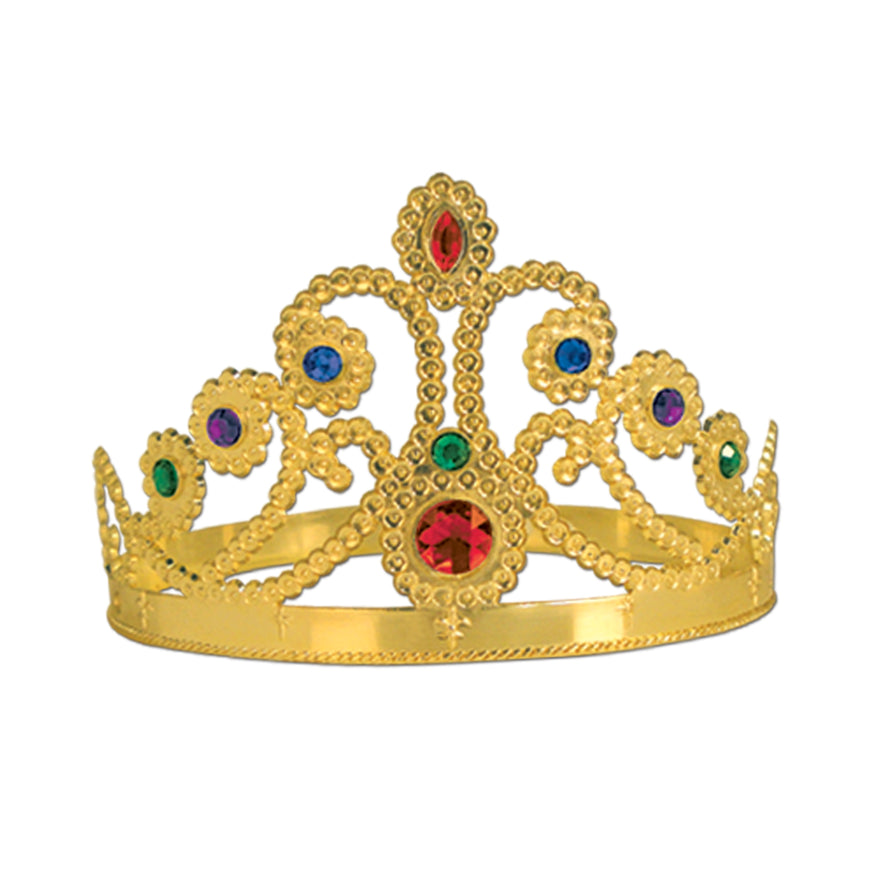 Gold Plastic Jeweled Queen Tiara Each - Party Savers