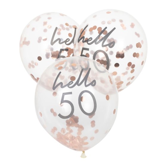 Mix It Up  Hello-50 Rose Gold Confetti Filled Balloons 30cm 5pk