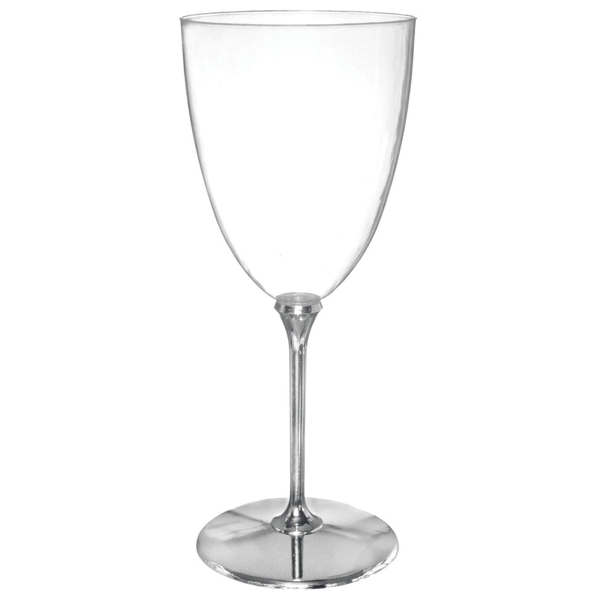 Premium Clear Plastic Wine Glasses with Silver Stem 207ml 8pk